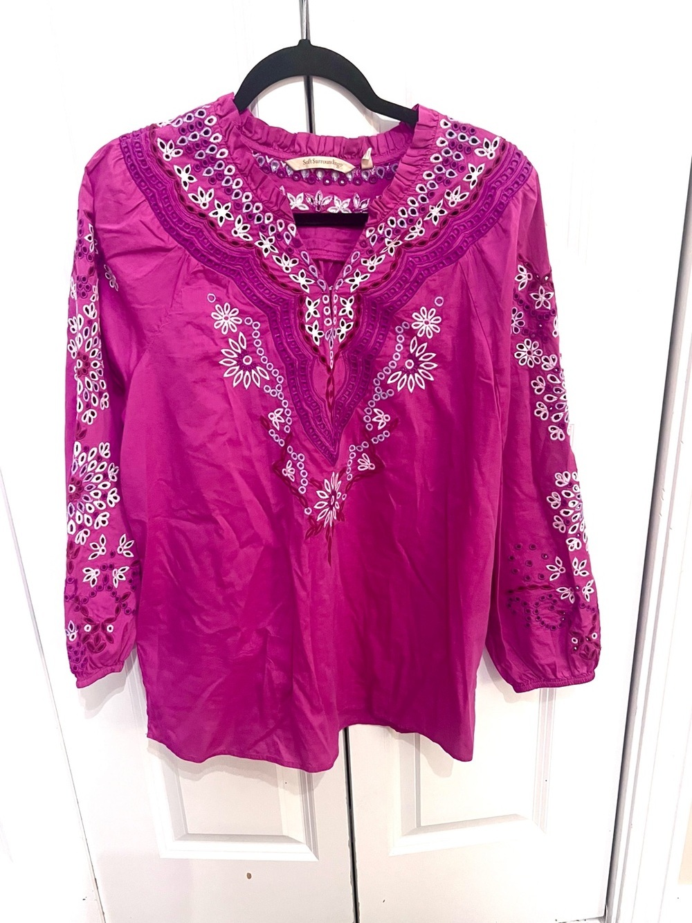 Soft Surroundings Magenta Laney Voile Embroidered Tunic Sz M